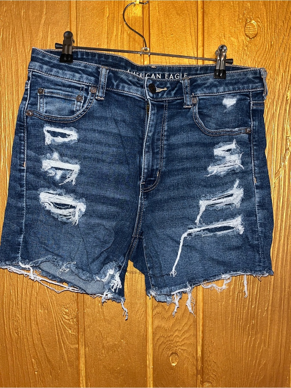American Eagle Outfitters Dark Blue Distressed Denim Shorts